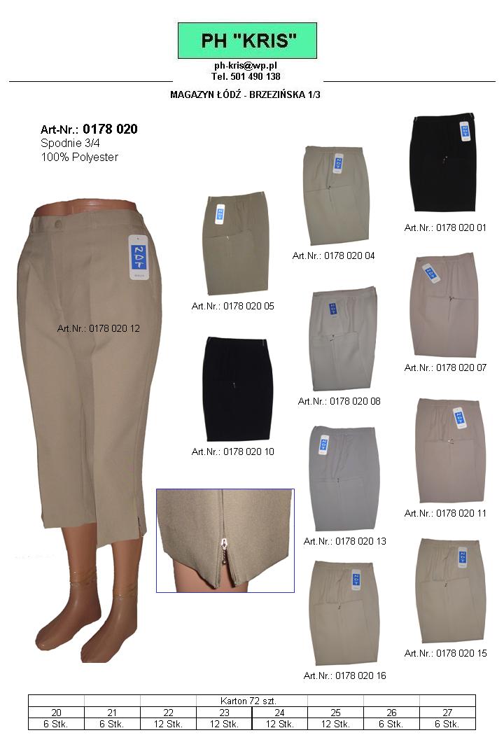 Katalog spodni damskich 3/4 w różnych kolorach, prezentacja na białym tle, widoczne numery artykułów i informacje o firmie PH KRIS.